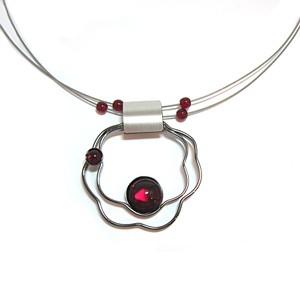 Black, Red & Silvertone Necklace by Crono Design - Click Image to Close